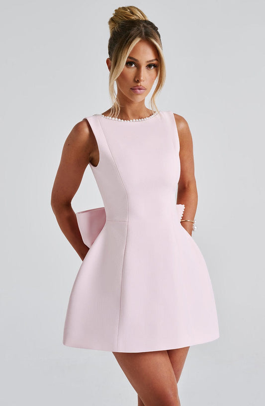 Pearl Trim A-Line Mini Dress for Wedding Attendees - view 2