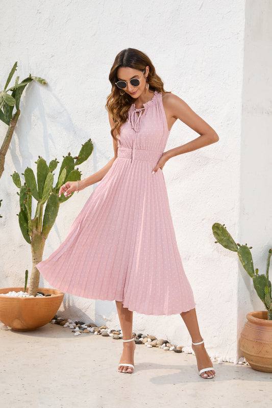 Timeless Pleated Halter Neck Dress for Elegant Occasions