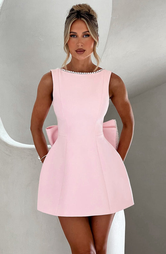 Pearl Trim A-Line Mini Dress for Wedding Attendees