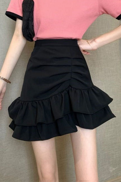 High Waist Pink Asymmetrical Mini Skirt - view 7