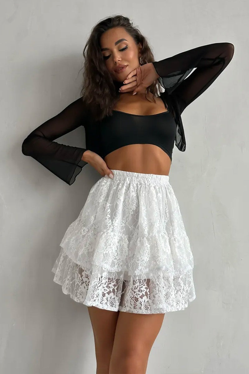 Sheer Lace Jacquard Tiered Mini Skirt - view 5