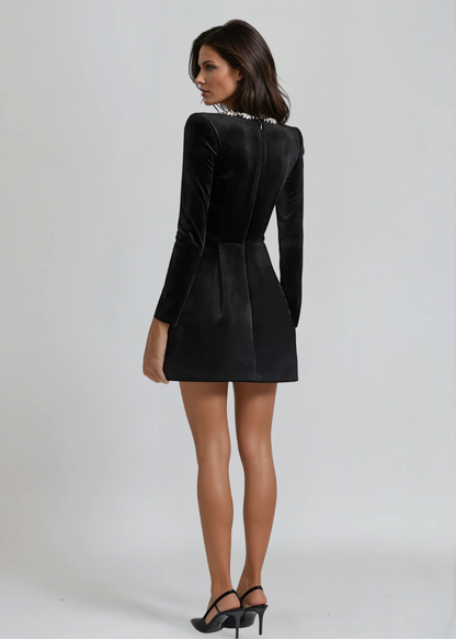 Crystal Trim Square Neck Velvet Mini Dress - view 4