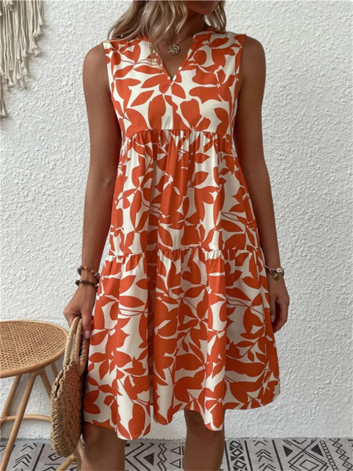 Light and Feminine Leaf Print Dress for Summer - view 4