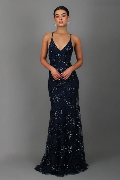 Backless Sequin V-Neck Maxi Dress