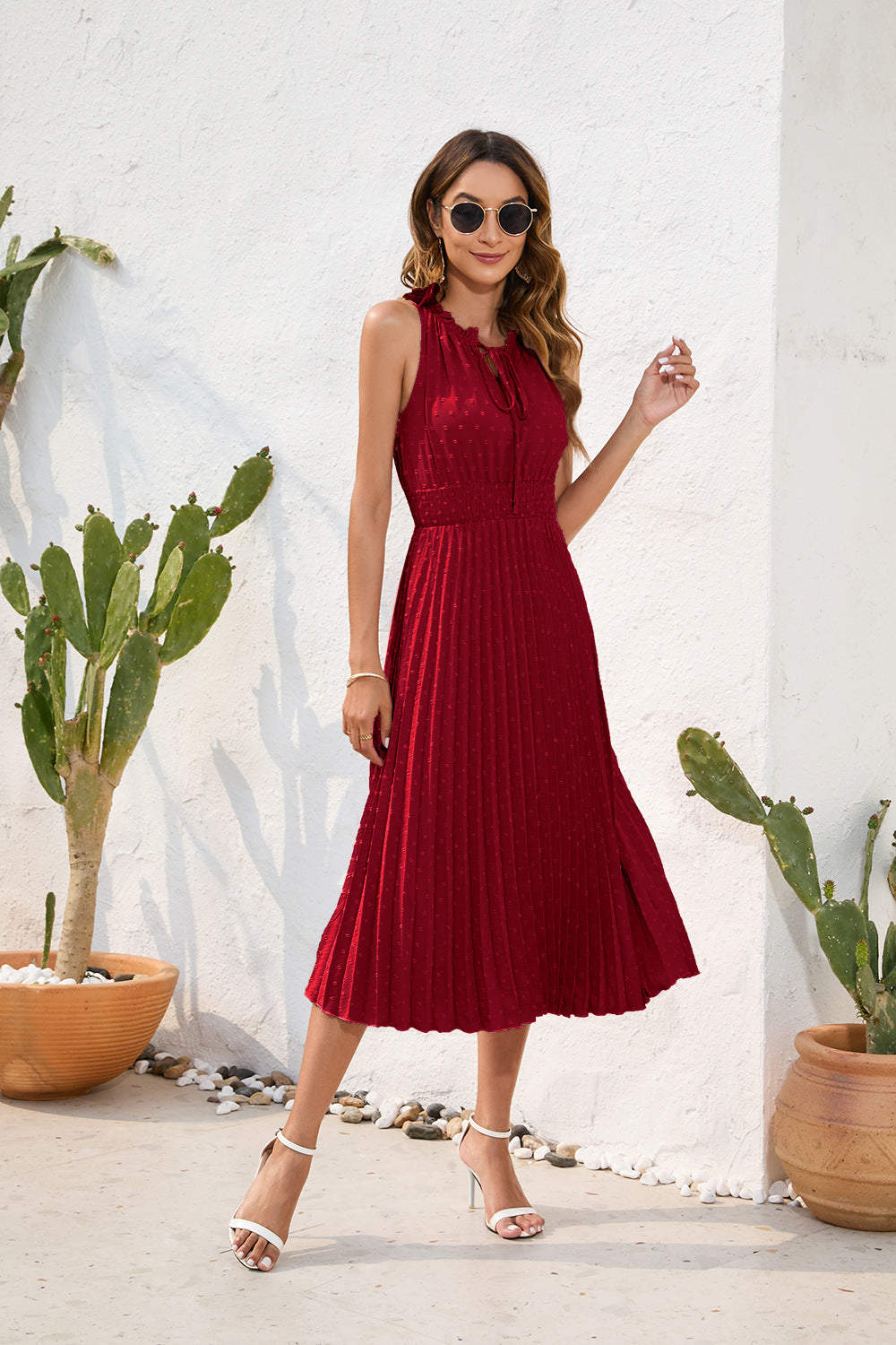 Timeless Pleated Halter Neck Dress for Elegant Occasions - view 3