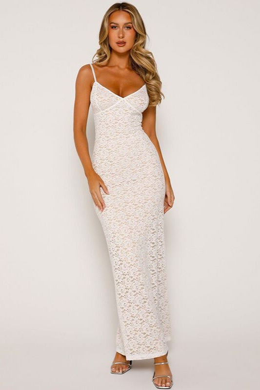 Backless Lace Maxi Dress with Deep V Neckline - view 7