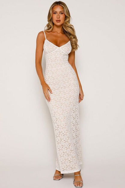 Backless Lace Maxi Dress with Deep V Neckline - view 7