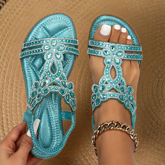 Flat Summer Sandals with Rhinestones