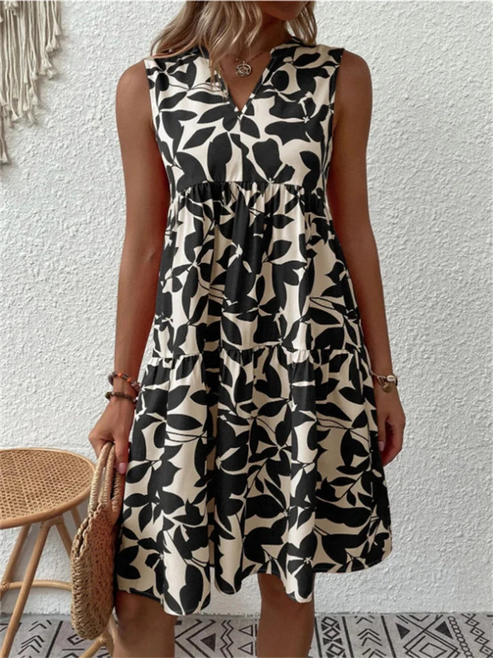 Light and Feminine Leaf Print Dress for Summer - view 3