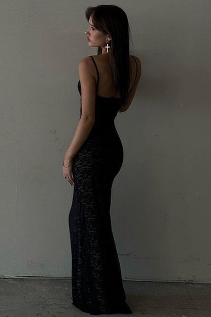 Backless Lace Maxi Dress with Deep V Neckline - view 4