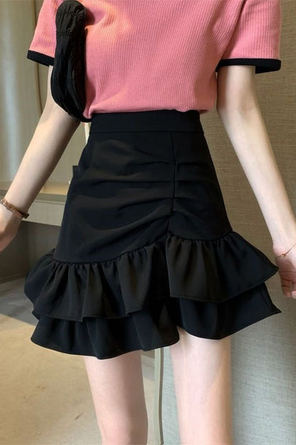 High Waist Pink Asymmetrical Mini Skirt - view 6
