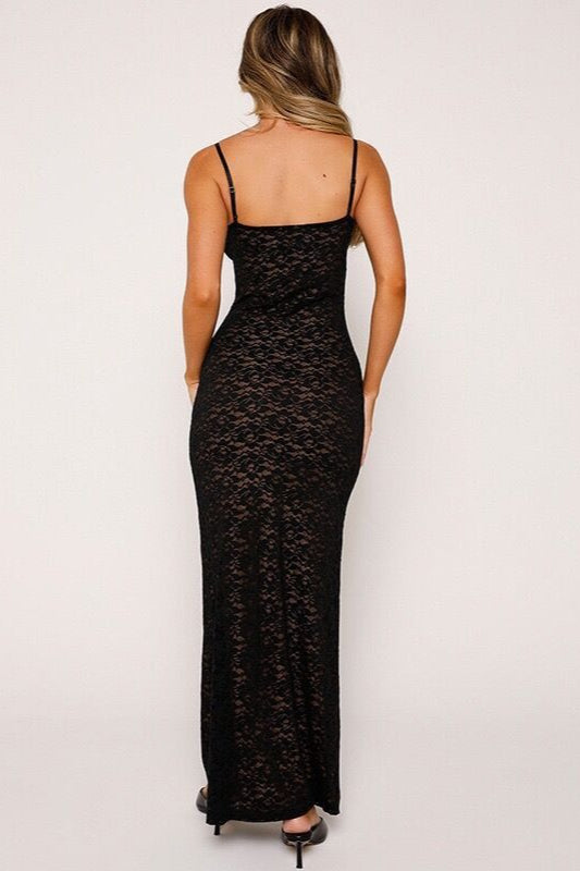 Backless Lace Maxi Dress with Deep V Neckline - view 5