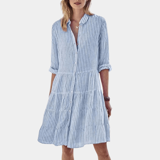 Lightweight Striped Tiered Shirt Dress - view 2