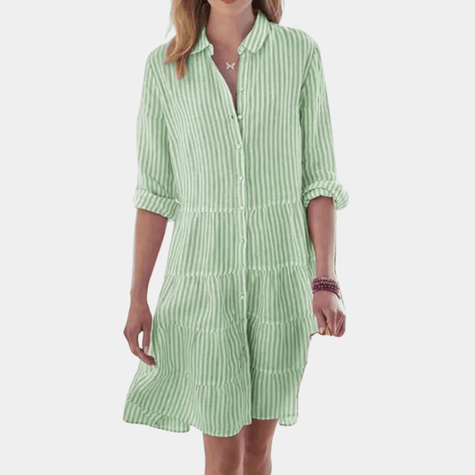 Lightweight Striped Tiered Shirt Dress
