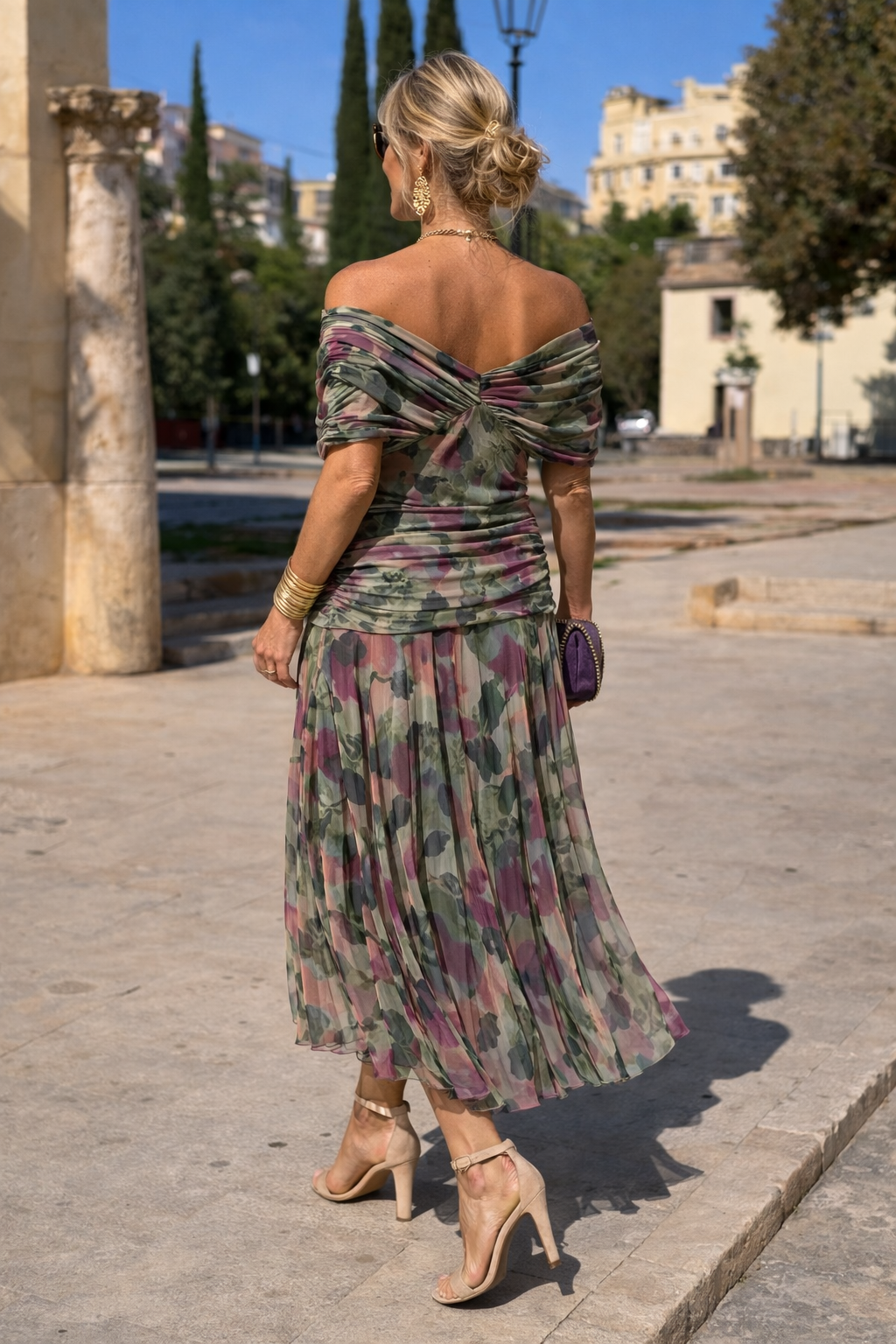 V-Neck Chiffon Maxi Dress with Ruched Waist - view 6