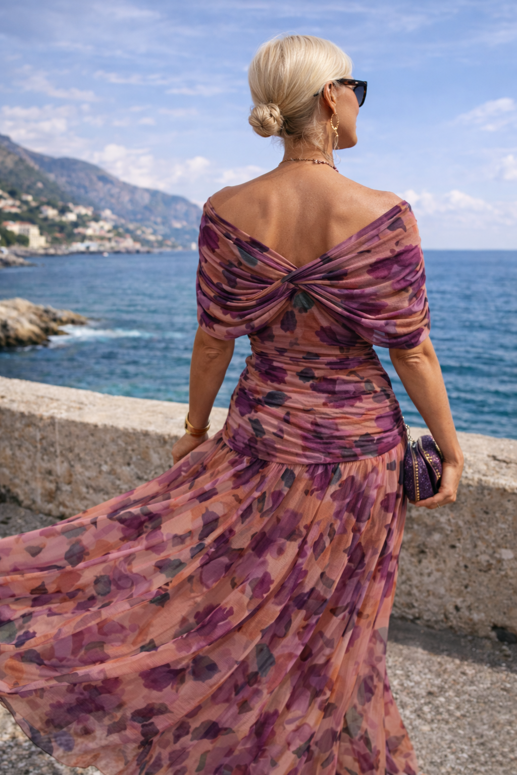 V-Neck Chiffon Maxi Dress with Ruched Waist - view 9