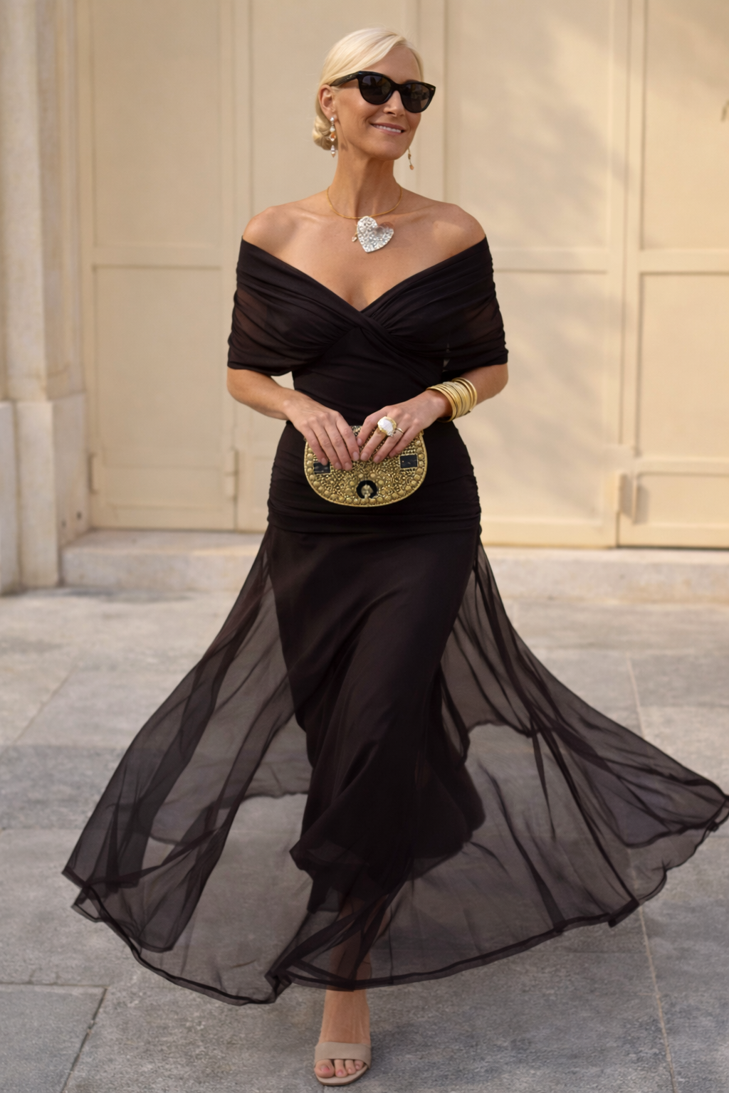 V-Neck Chiffon Maxi Dress with Ruched Waist - view 10
