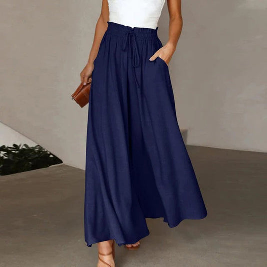 High-Waisted Drawstring Elastic Trousers