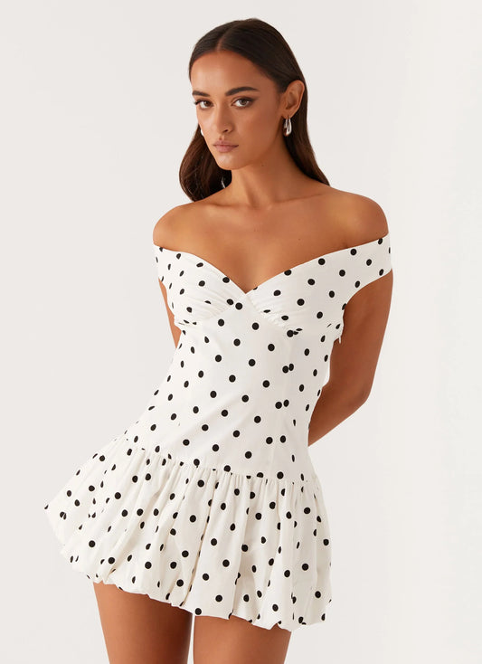 Off-Shoulder Polka Dot Peplum Mini Dress - view 2