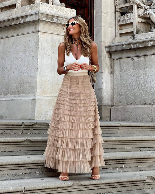 Theresa Layered Tulle Midi Skirt for Elegant Style