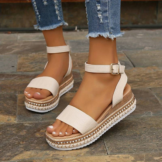 Textured Sole Summer Platform Sandals with Ankle Strap