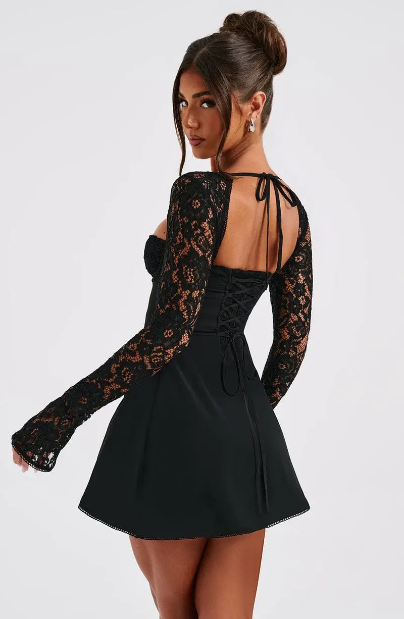 Lace Sleeve Bodycon Mini Dress with Corset Detail - view 3