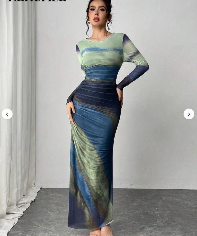 Comfy Printed Long Sleeve Round Neck Maxi Dress - view 9