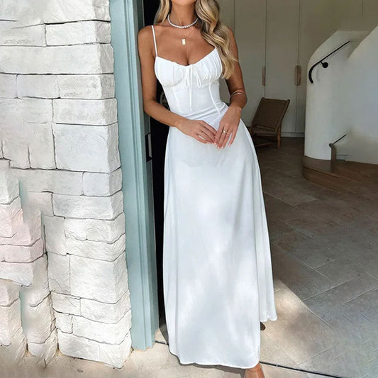 Sleeveless Summer Maxi Dress with Ruched Bodice
