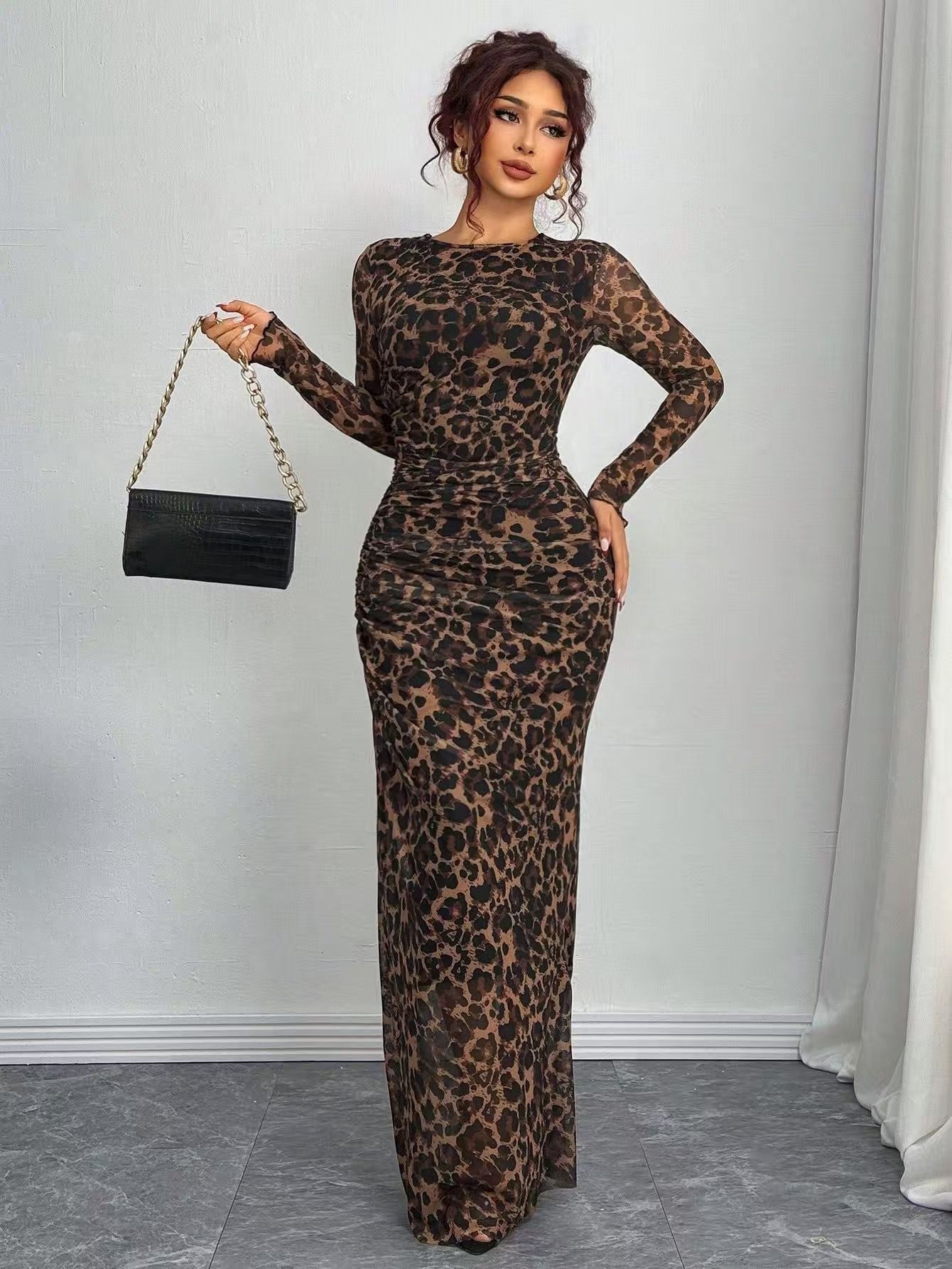 Comfy Printed Long Sleeve Round Neck Maxi Dress - view 12