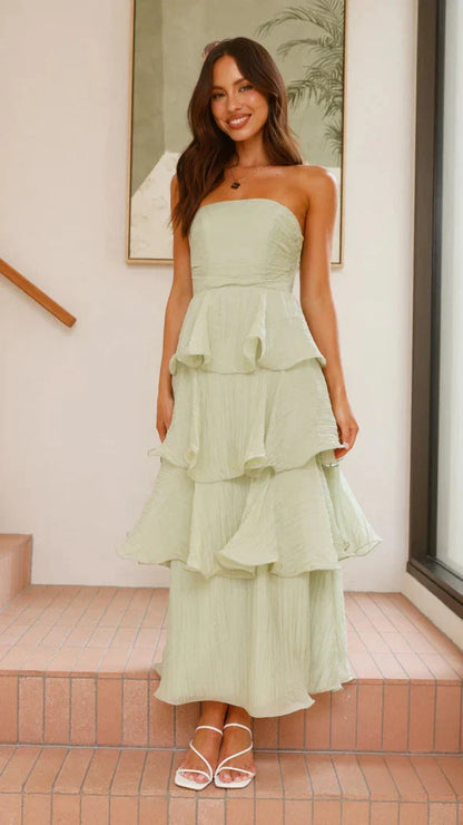 Strapless Tiered Ruffle Maxi Dress for Wedding Attendees - view 12