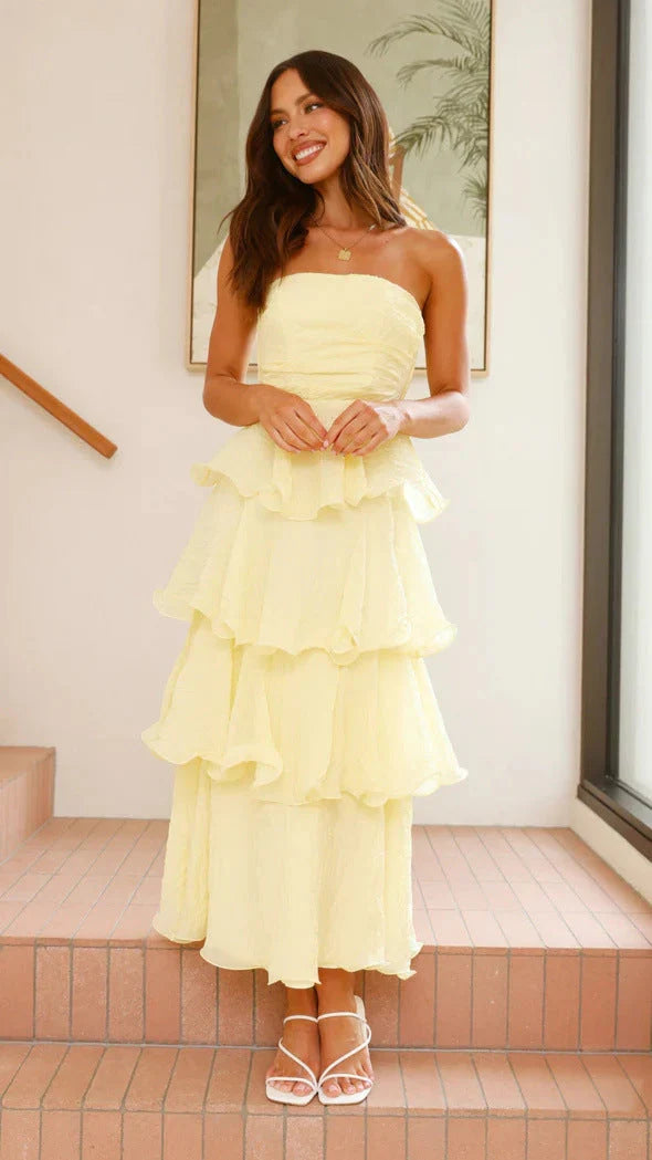 Strapless Tiered Ruffle Maxi Dress for Wedding Attendees - view 4