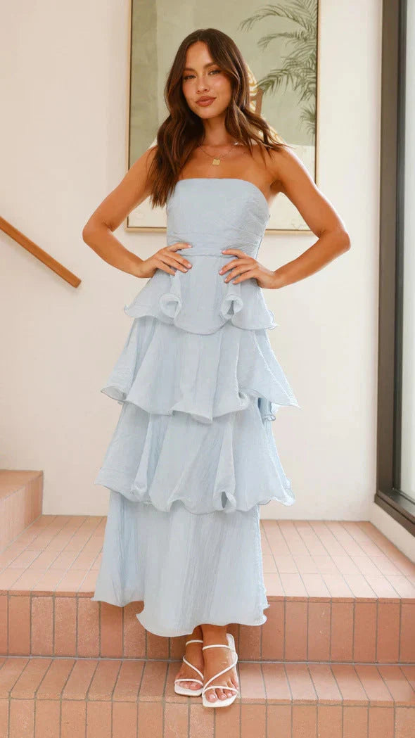 Strapless Tiered Ruffle Maxi Dress for Wedding Attendees - view 7
