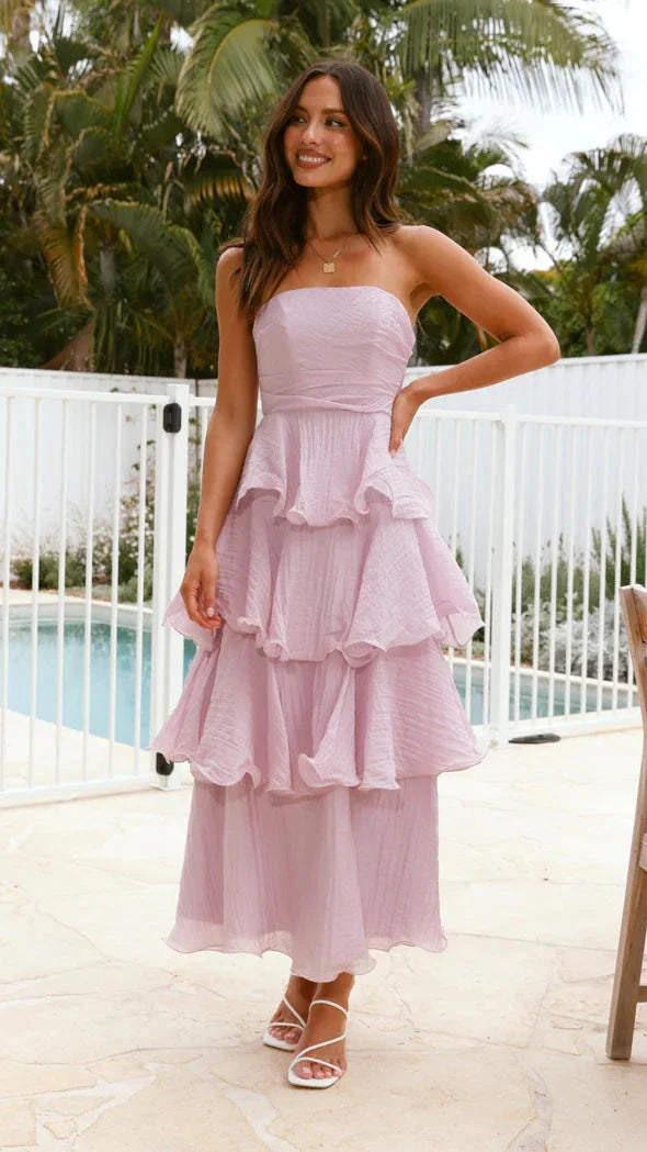 Strapless Tiered Ruffle Maxi Dress for Wedding Attendees - view 10