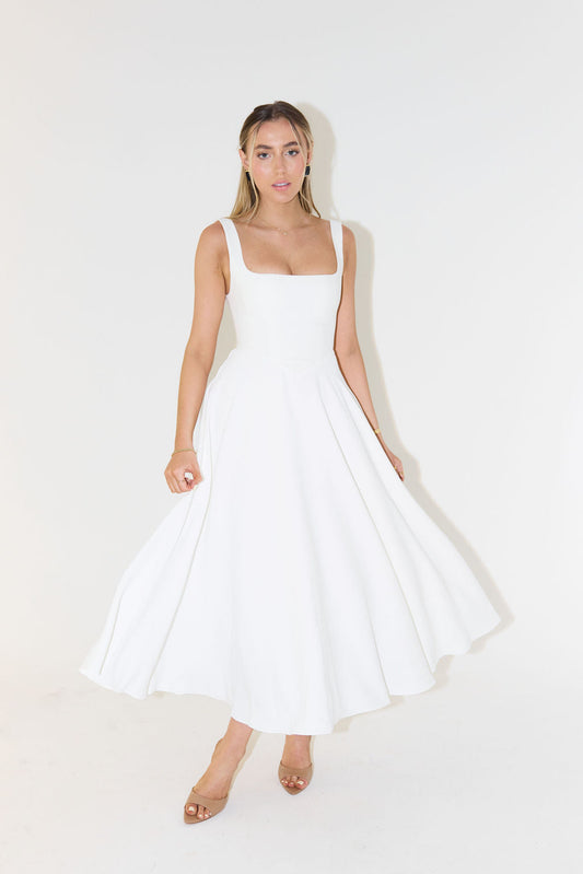 Sleeveless Midi Dress with Square Neckline