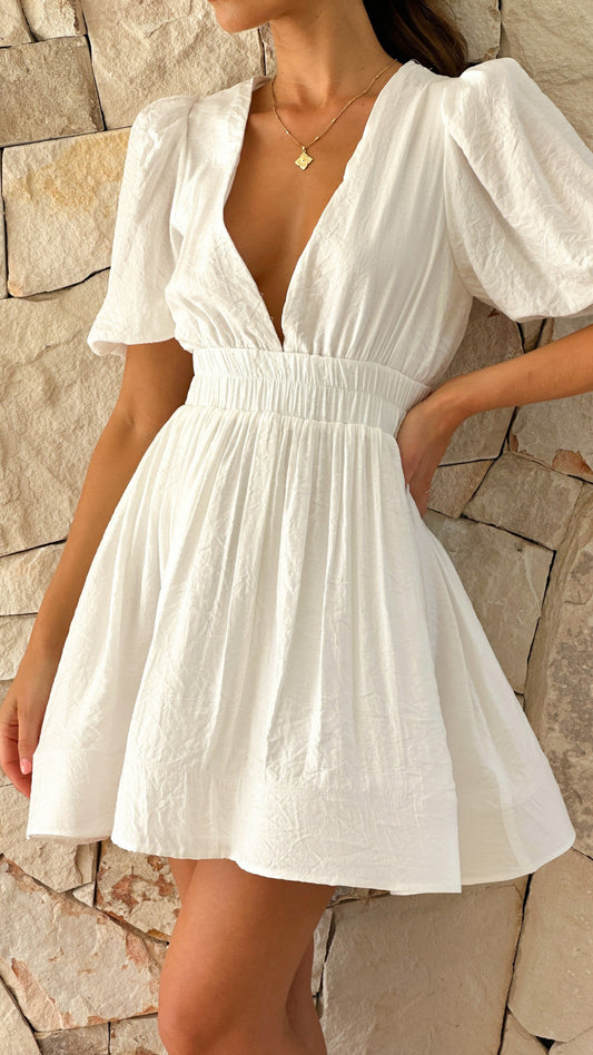 Puff Sleeve Mini Dress with Square Neckline - view 2