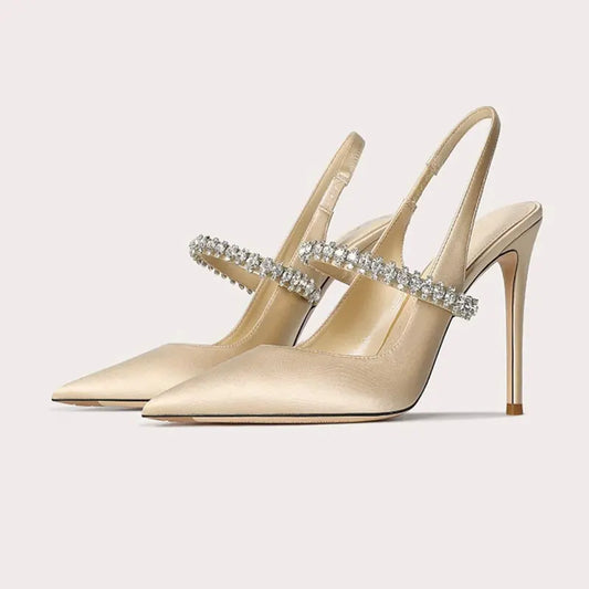 Crystal Strap Slingback Stiletto Heels for Special Events