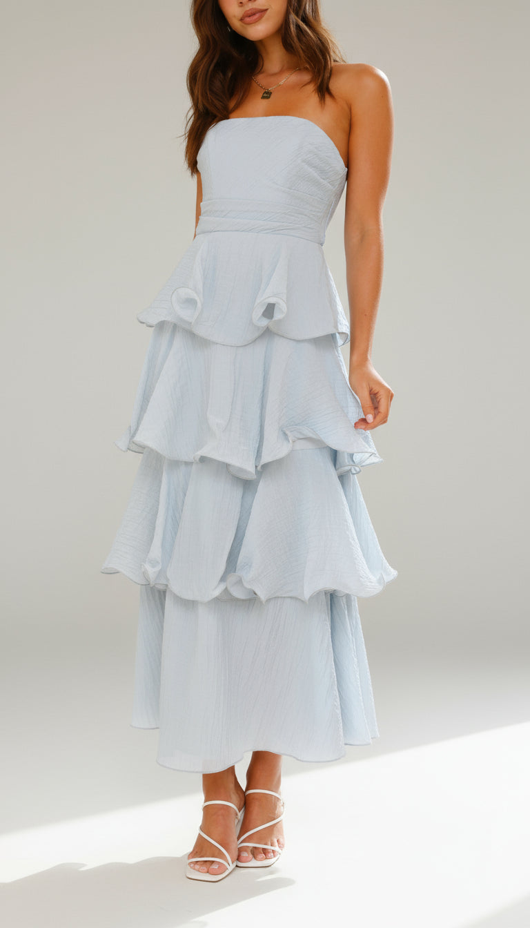 Strapless Tiered Ruffle Maxi Dress for Wedding Attendees - view 5