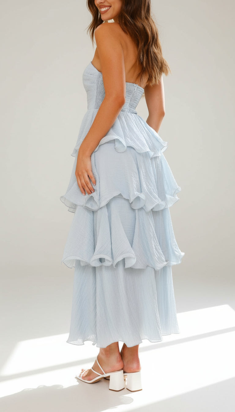 Strapless Tiered Ruffle Maxi Dress for Wedding Attendees - view 6