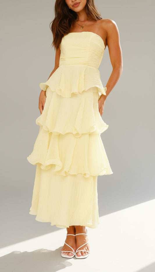 Strapless Tiered Ruffle Maxi Dress for Wedding Attendees