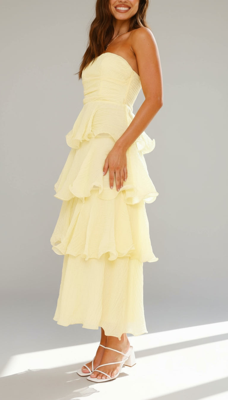 Strapless Tiered Ruffle Maxi Dress for Wedding Attendees - view 2