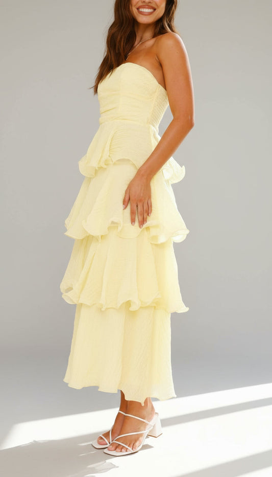 Strapless Tiered Ruffle Maxi Dress for Wedding Attendees - view 2