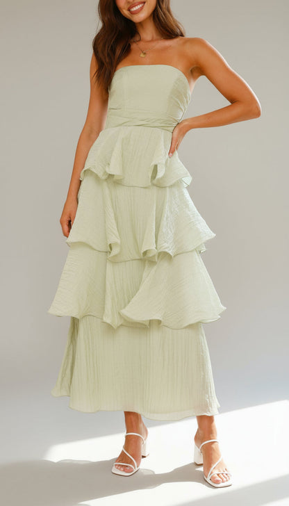 Strapless Tiered Ruffle Maxi Dress for Wedding Attendees - view 8
