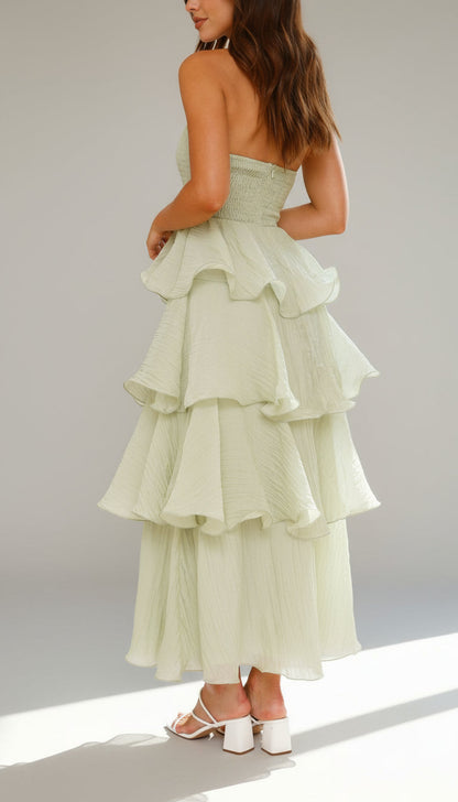 Strapless Tiered Ruffle Maxi Dress for Wedding Attendees - view 9