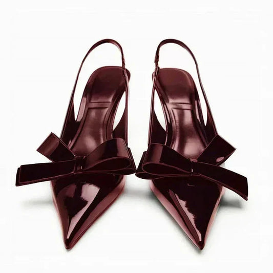 Pointed Toe Bow Slingback Heels
