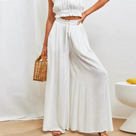 High-Waisted Drawstring Elastic Trousers - view 2