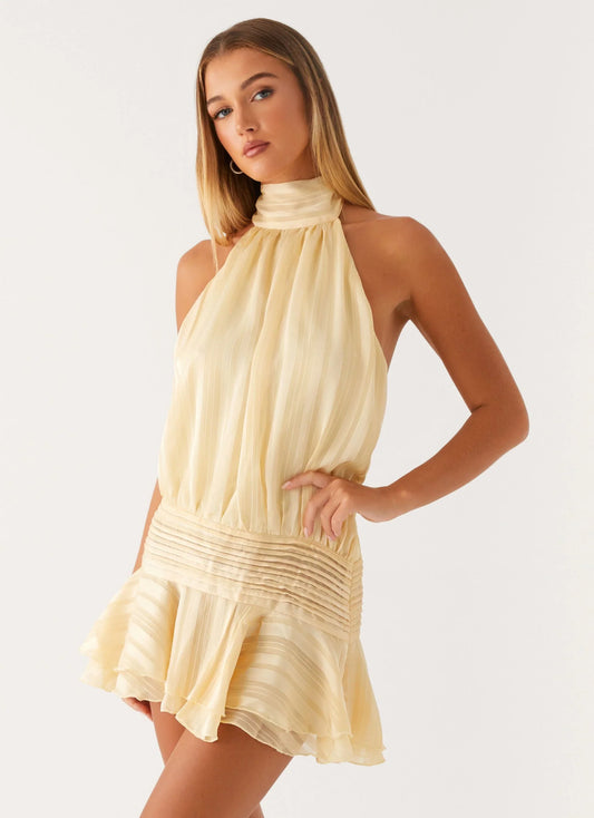 Halter Neck Ruched Mini Dress with Open Back - view 2
