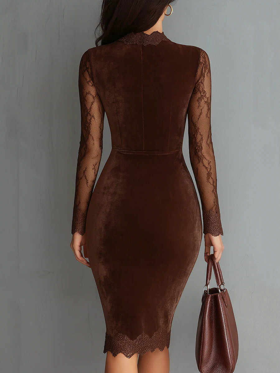 Vintage Velvet Mini Dress with Lace Sleeves - view 2