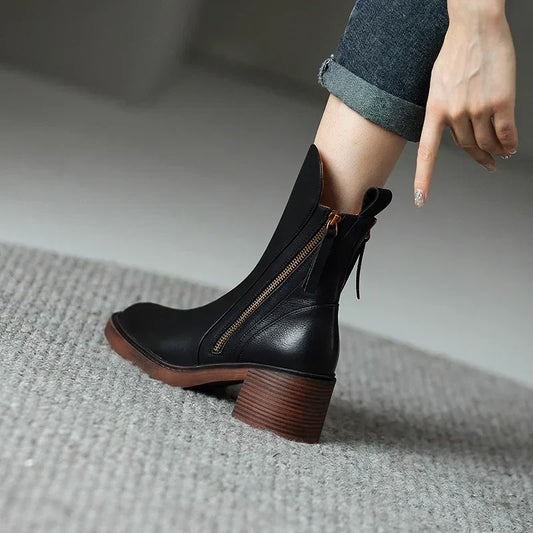 Block Heel Ankle Boots with Side Zip Closure - view 2