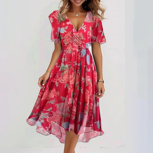 Lightweight Floral Chiffon Midi Dress for Summer Elegance