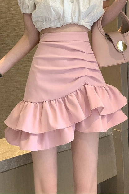 High Waist Pink Asymmetrical Mini Skirt - view 4
